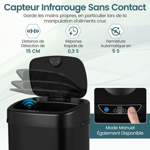 Poubelle Cuisine Automatique 68l,tri Selectif,2 Anneaux De Maintien,couvercle à Ouverture Maintenue