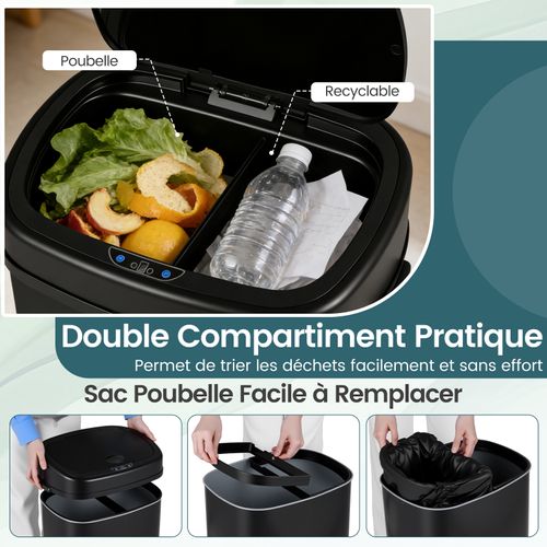 Poubelle Cuisine Automatique 68l,tri Selectif,2 Anneaux De Maintien,couvercle à Ouverture Maintenue