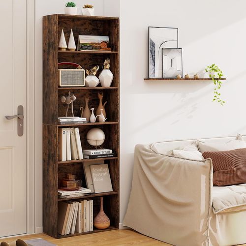 Bibliothèque, Étagère Ouverte 6 Niveaux, Range-livres Au Sol, 178 Cm De Haut(marron Rustique)