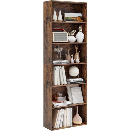 Bibliothèque, Étagère Ouverte 6 Niveaux, Range-livres Au Sol, 178 Cm De Haut(marron Rustique)
