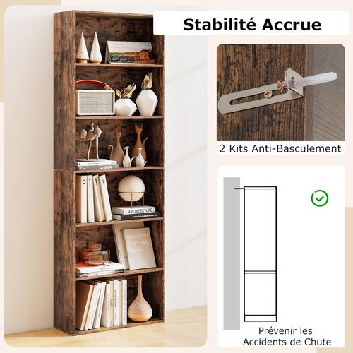 Bibliothèque, Étagère Ouverte 6 Niveaux, Range-livres Au Sol, 178 Cm De Haut(marron Rustique)