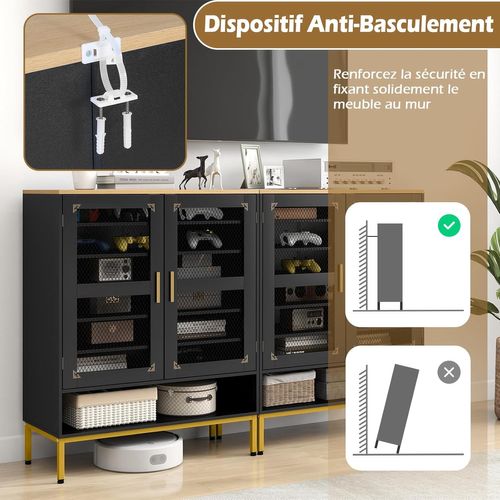 Meuble Chaussure, Armoire à Chaussures à 7 Niveaux Avec Portes En Maille, 5 Étagères Réglables,noir