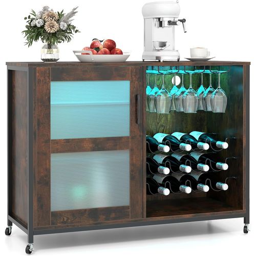 Meuble Bar à Vin Avec Lumière LED,buffet De Cuisine Pour 42 Bouteilles,placard Avec Étagères