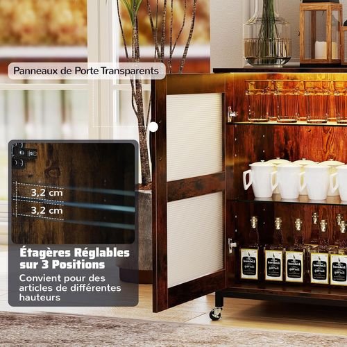 Meuble Bar à Vin Avec Lumière LED,buffet De Cuisine Pour 42 Bouteilles,placard Avec Étagères