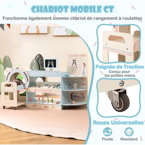 Centre Médical Enfant En Bois Avec Machine Ct Mobile,cabinet Médical Jouet Pour 3+ Ans (bleu)