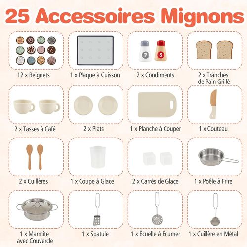Cuisine Enfant En Bois Avec Lumière et Effet Sonore, Jeu De Cuisine Avec 25 Accessoires (blanc)