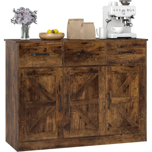 Buffet Salle à Manger,meuble De Cuisine Bas,3 Tiroirs,3 Portes,étagères Réglables,(marron Rustique)