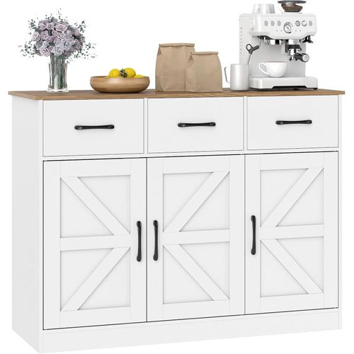 Buffet Salle à Manger,meuble De Cuisine Bas,3 Tiroirs,3 Portes,étagères Réglables(blanc)
