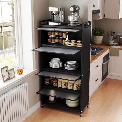 Meuble Cuisine Rangement 5 Niveaux,etagere Rangement En Fer,portes Battantes(80 X 40 X 162 Cm,noir)
