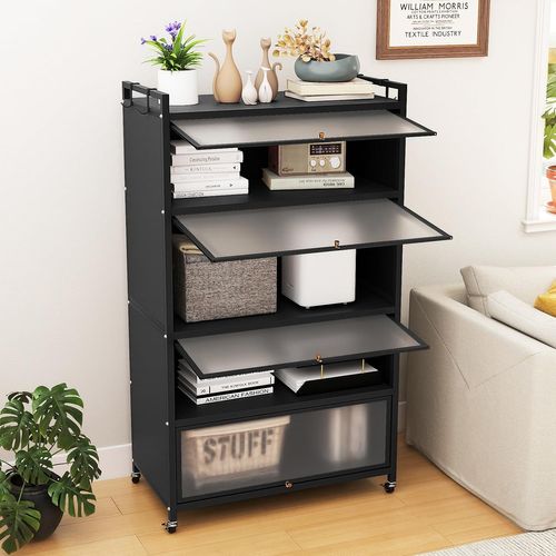 Meuble Cuisine Rangement 5 Niveaux,etagere Rangement En Fer,portes Battantes(80 X 40 X 162 Cm,noir)