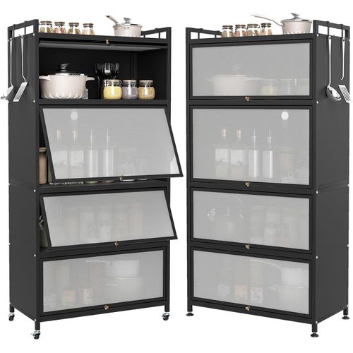 Meuble Cuisine Rangement 5 Niveaux,etagere Rangement En Fer,portes Battantes(80 X 40 X 162 Cm,noir)