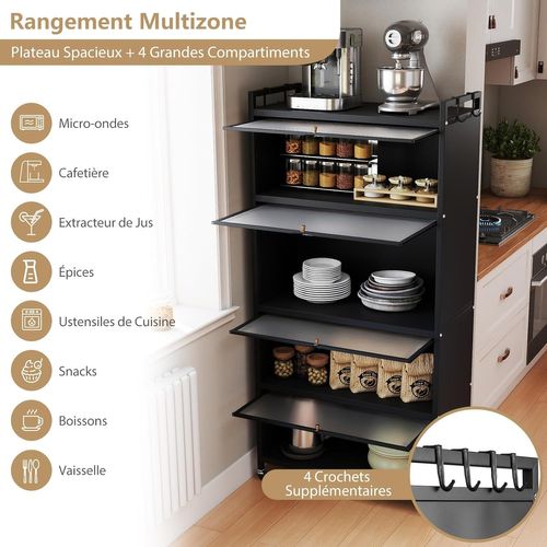 Meuble Cuisine Rangement 5 Niveaux,etagere Rangement En Fer,portes Battantes(80 X 40 X 162 Cm,noir)