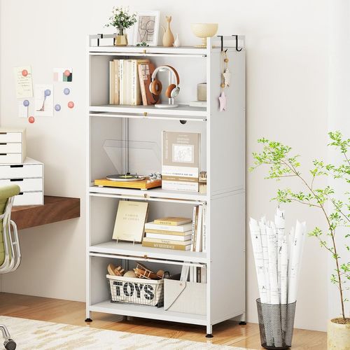 Meuble Cuisine Rangement 5 Niveaux,etagere Rangement En Fer,portes Battantes(80 X 40 X 162 Cm,blanc)