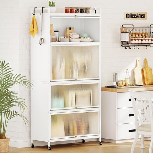 Meuble Cuisine Rangement 5 Niveaux,etagere Rangement En Fer,portes Battantes(80 X 40 X 162 Cm,blanc)