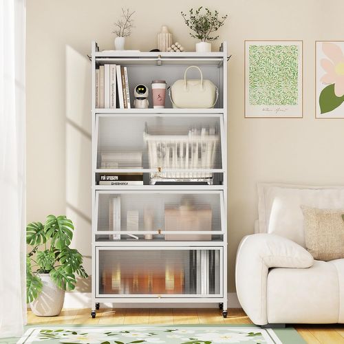 Meuble Cuisine Rangement 5 Niveaux,etagere Rangement En Fer,portes Battantes(80 X 40 X 162 Cm,blanc)