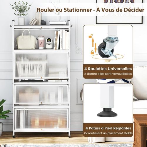 Meuble Cuisine Rangement 5 Niveaux,etagere Rangement En Fer,portes Battantes(80 X 40 X 162 Cm,blanc)