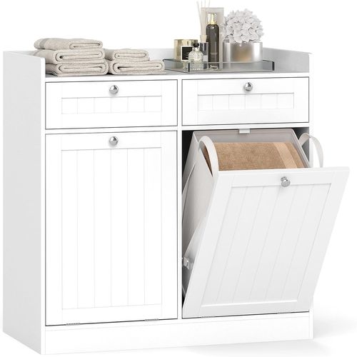 Meuble Salle De Bain Avec Panier Rabattable,meuble Panier à Linge Intégré Avec 2 Tiroirs(79x40x80cm)