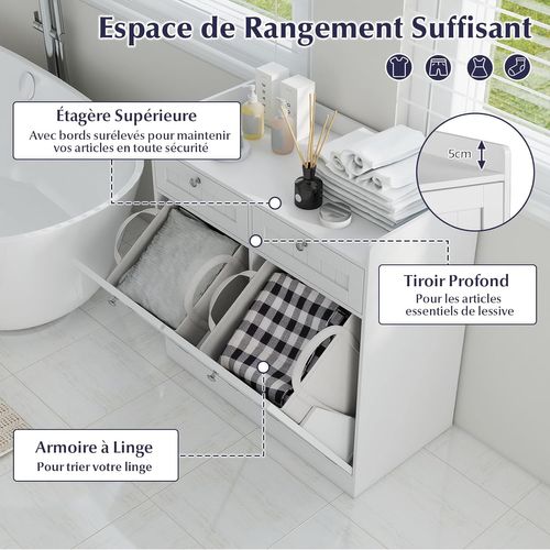 Meuble Salle De Bain Avec Panier Rabattable,meuble Panier à Linge Intégré Avec 2 Tiroirs(79x40x80cm)