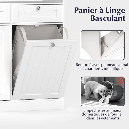 Meuble Salle De Bain Avec Panier Rabattable,meuble Panier à Linge Intégré Avec 2 Tiroirs(79x40x80cm)