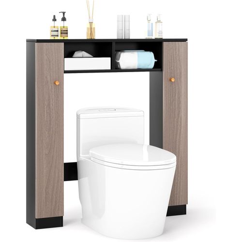 Meuble Wc Au-dessus De Toilettes,meuble De Rangement Avec 2 Compartiments Ouverts(gris+noir)