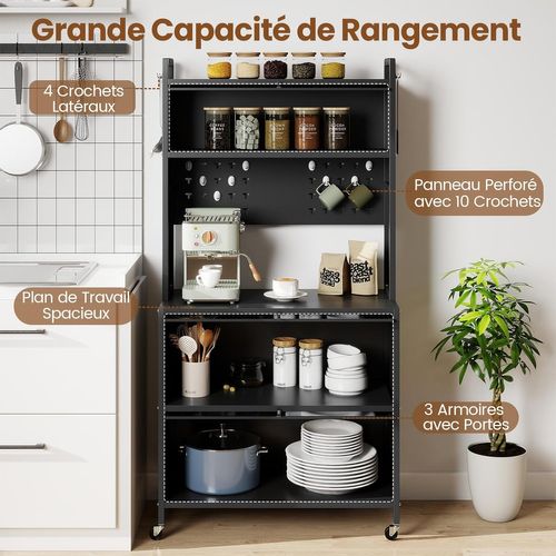 Meuble Cuisine Rangement 5 Niveaux,etagere Rangement En Fer,portes Battantes(80 X 40 X 164 Cm,gris)
