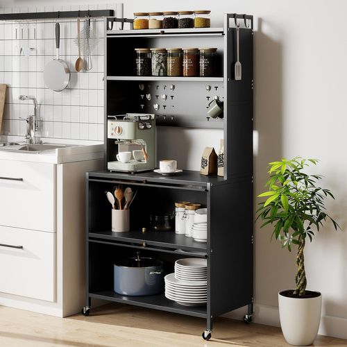 Meuble Cuisine Rangement 5 Niveaux,etagere Rangement En Fer,portes Battantes(80 X 40 X 164 Cm,gris)