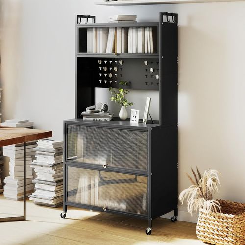 Meuble Cuisine Rangement 5 Niveaux,etagere Rangement En Fer,portes Battantes(80 X 40 X 164 Cm,gris)
