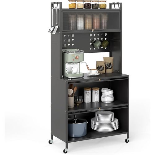 Meuble Cuisine Rangement 5 Niveaux,etagere Rangement En Fer,portes Battantes(80 X 40 X 164 Cm,gris)