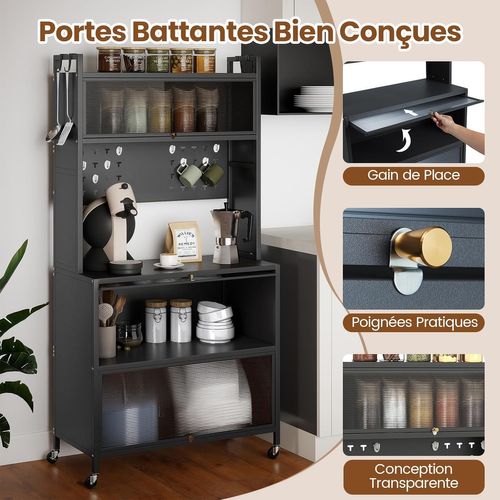 Meuble Cuisine Rangement 5 Niveaux,etagere Rangement En Fer,portes Battantes(80 X 40 X 164 Cm,gris)