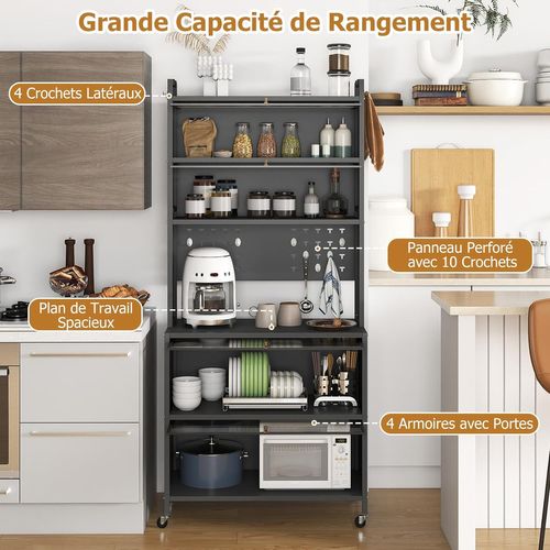 Meuble Cuisine Rangement 6 Niveaux,etagere Rangement Cuisine En Fer(80 X 40 X 182 Cm,gris)