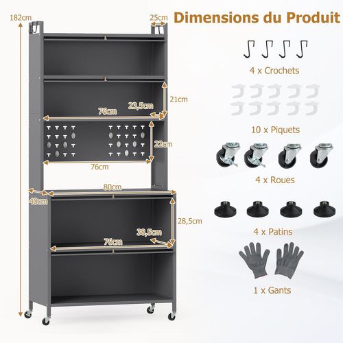 Meuble Cuisine Rangement 6 Niveaux,etagere Rangement Cuisine En Fer(80 X 40 X 182 Cm,gris)