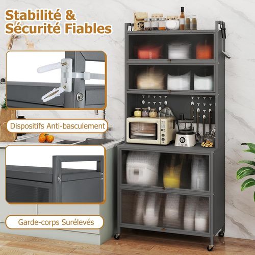 Meuble Cuisine Rangement 6 Niveaux,etagere Rangement Cuisine En Fer(80 X 40 X 182 Cm,gris)