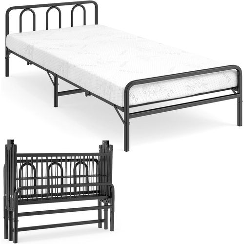 Cadre De Lit Pliant Avec Matelas 90 X 200 Cm, Lit Pliable Portable Avec Tête Et Pied De Lit,noir