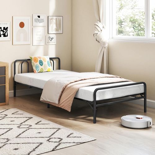 Cadre De Lit Pliant Avec Matelas 90 X 200 Cm, Lit Pliable Portable Avec Tête Et Pied De Lit,noir