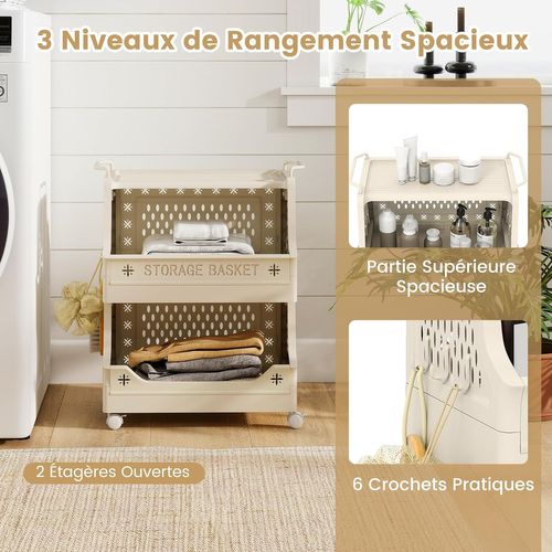 Chariot De Rangement à Roulettes, Chariot De Service Empilable En Pp Avec Poignées (3 Niveaux)