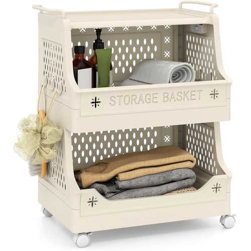 Chariot De Rangement à Roulettes, Chariot De Service Empilable En Pp Avec Poignées (3 Niveaux)