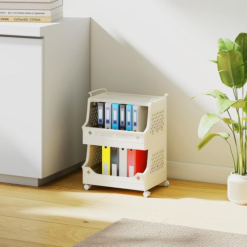 Chariot De Rangement à Roulettes, Chariot De Service Empilable En Pp Avec Poignées (3 Niveaux)