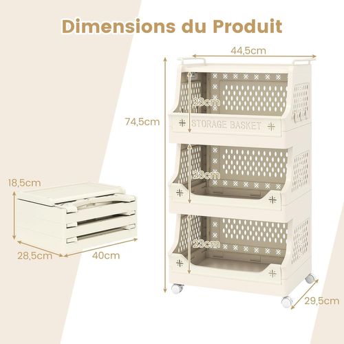 Chariot De Rangement à Roulettes, Chariot De Service Empilable En Pp Avec Poignées (4 Niveaux)