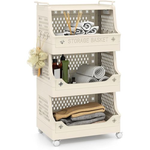 Chariot De Rangement à Roulettes, Chariot De Service Empilable En Pp Avec Poignées (4 Niveaux)