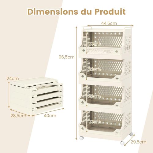 Chariot De Rangement à Roulettes, Chariot De Service Empilable En Pp Avec Poignées  (5 Niveaux)