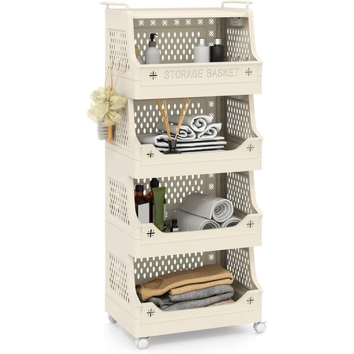 Chariot De Rangement à Roulettes, Chariot De Service Empilable En Pp Avec Poignées  (5 Niveaux)