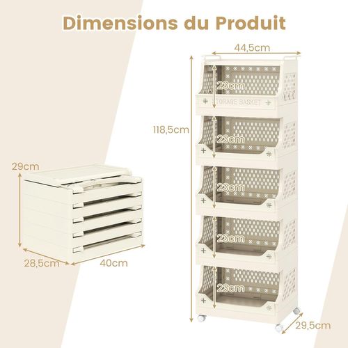 Chariot De Rangement à Roulettes, Chariot De Service Empilable En Pp Avec Poignées (6 Niveaux)