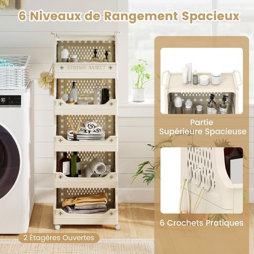 Chariot De Rangement à Roulettes, Chariot De Service Empilable En Pp Avec Poignées (6 Niveaux)