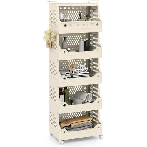 Chariot De Rangement à Roulettes, Chariot De Service Empilable En Pp Avec Poignées (6 Niveaux)