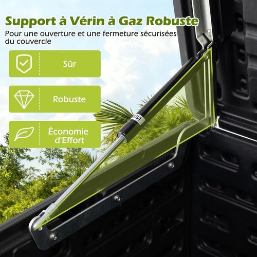 Coffre De Rangement 300 L,grand Conteneur En Hdpe Avec Vérins à Gaz et Couvercle Verrouillable,noir