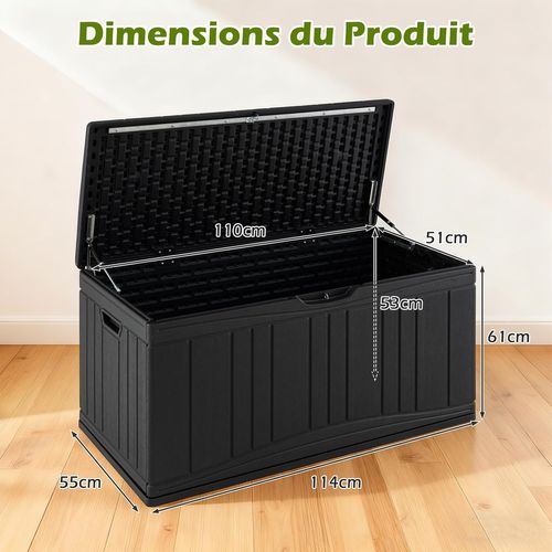 Coffre De Rangement 300 L,grand Conteneur En Hdpe Avec Vérins à Gaz et Couvercle Verrouillable,noir