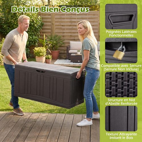 Coffre De Rangement 300 L,grand Conteneur Avec Vérins à Gaz et Couvercle Verrouillable,marron