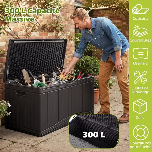 Coffre De Rangement 300 L,grand Conteneur Avec Vérins à Gaz et Couvercle Verrouillable,marron