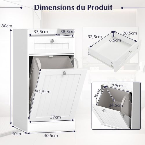 Meuble Salle De Bain Avec Panier Rabattable, Meuble Panier à Linge Intégré Avec Tiroir (40x40x80cm)