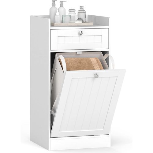 Meuble Salle De Bain Avec Panier Rabattable, Meuble Panier à Linge Intégré Avec Tiroir (40x40x80cm)